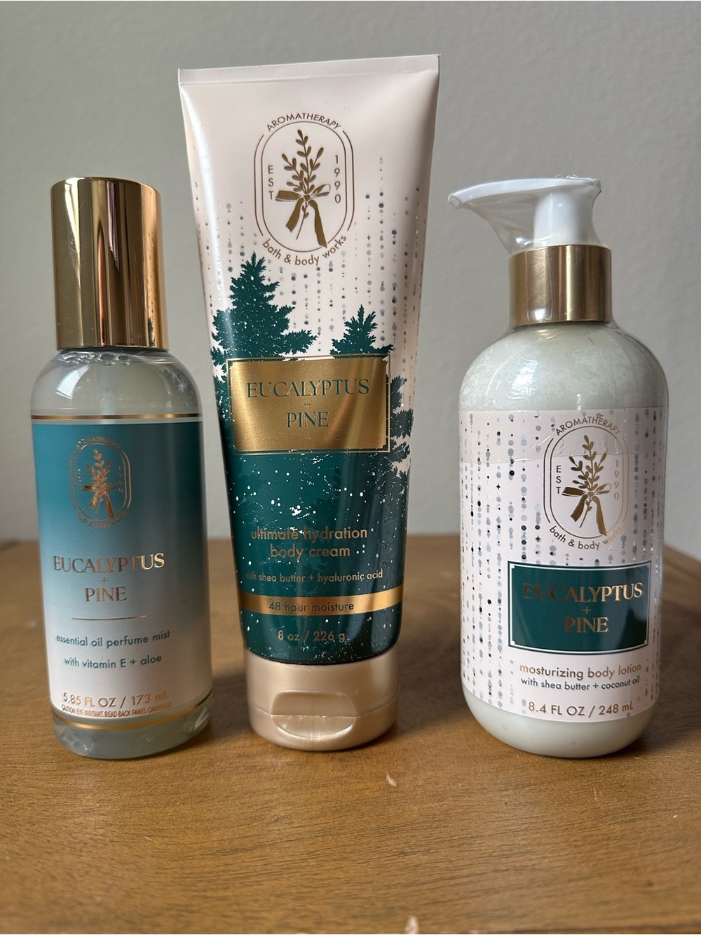 NEW Bath & Body Works Eucalyptus Pine 3 piece aromatherapy body care NEW